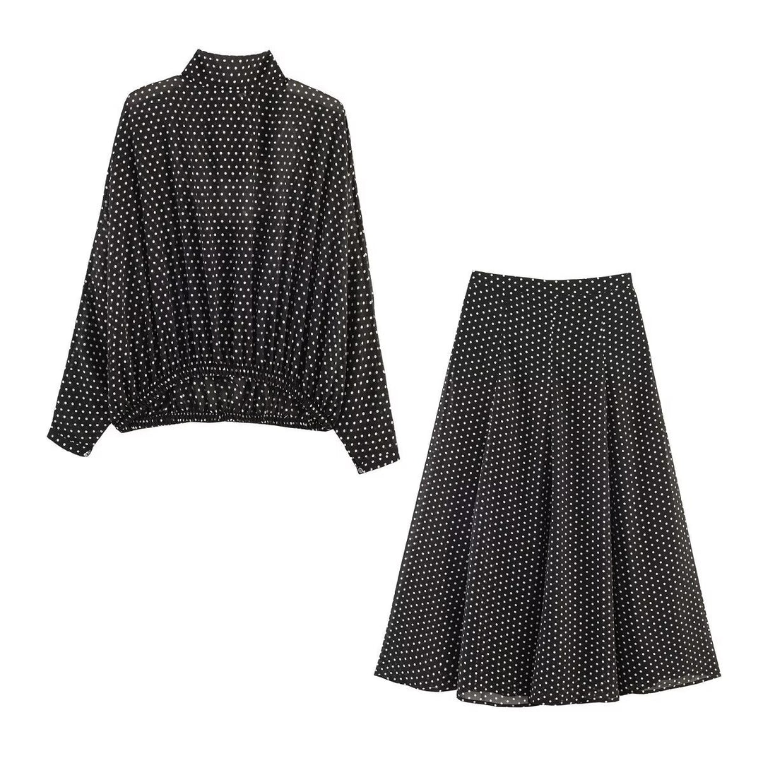Damen Lockeres Blouson-Top mit Stehkragen, Tupfenmuster und elastischem Saum Echo Archiv