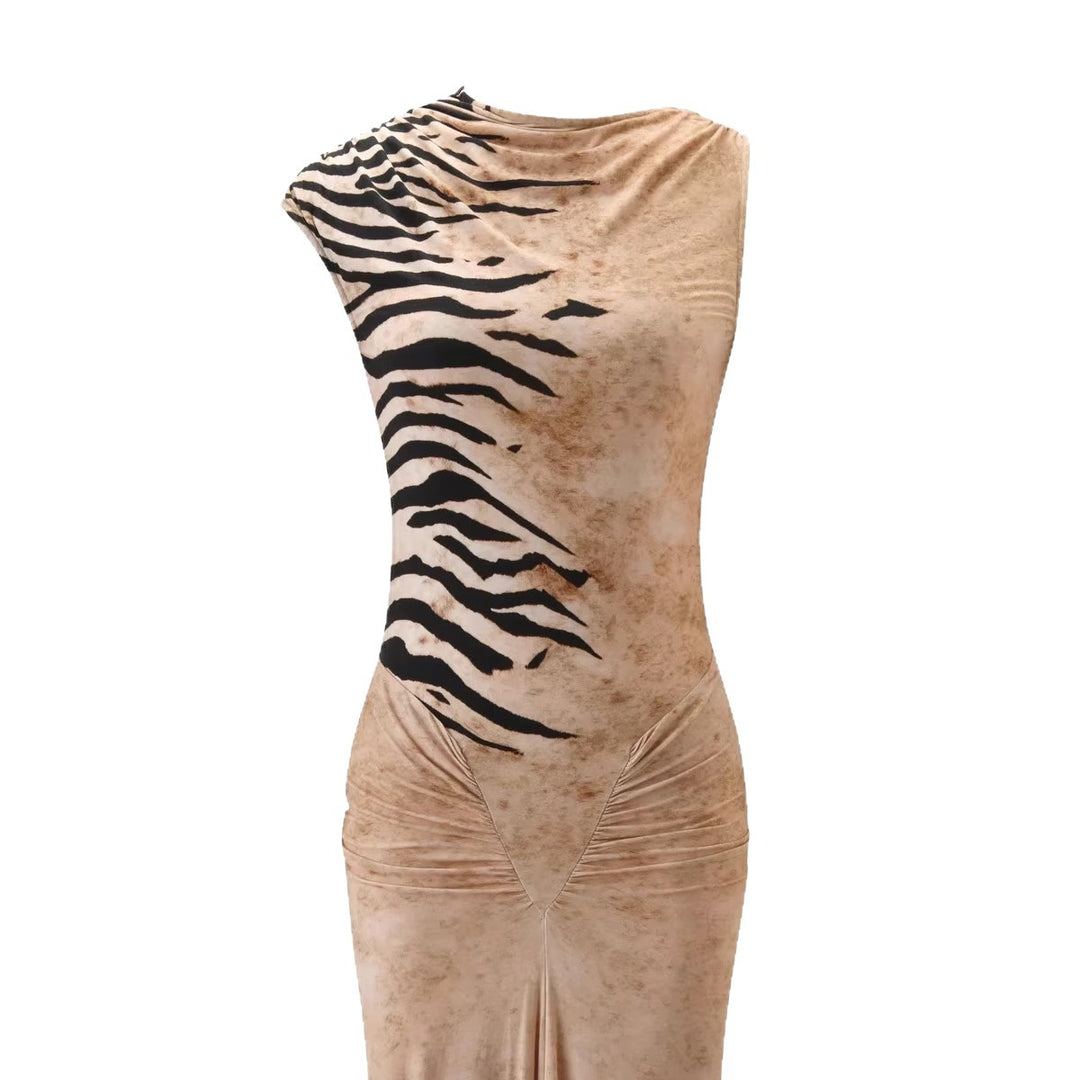 Damen Elegantes Maxikleid mit asymmetrischem Schnitt und Tiermotiv Echo Archiv
