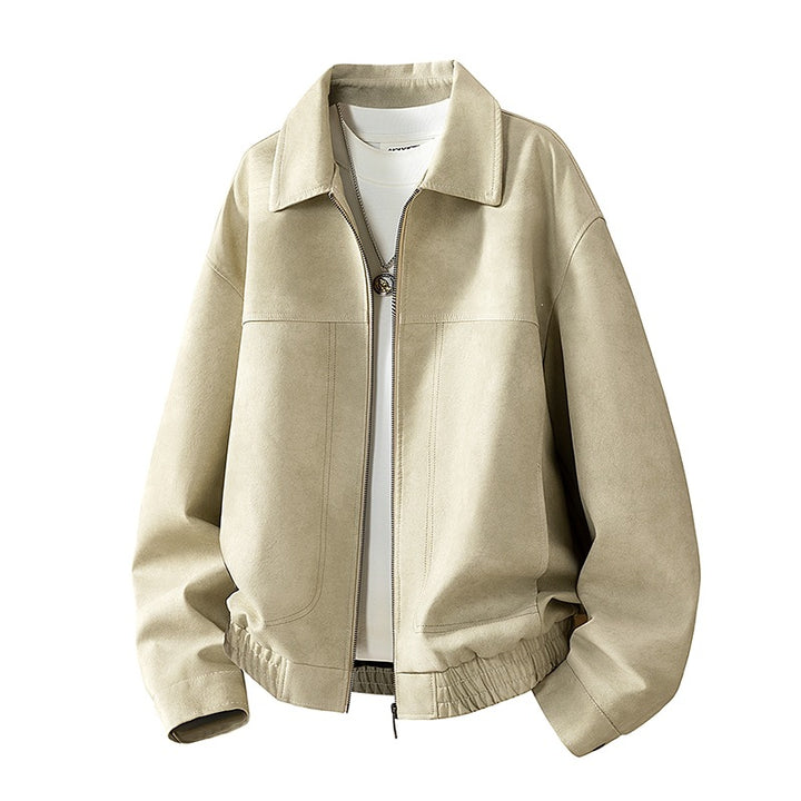 Herren Oversize Utility-Bomberjacke aus Kunstleder mit geripptem Saum und Hemdkragen Echoarchiv