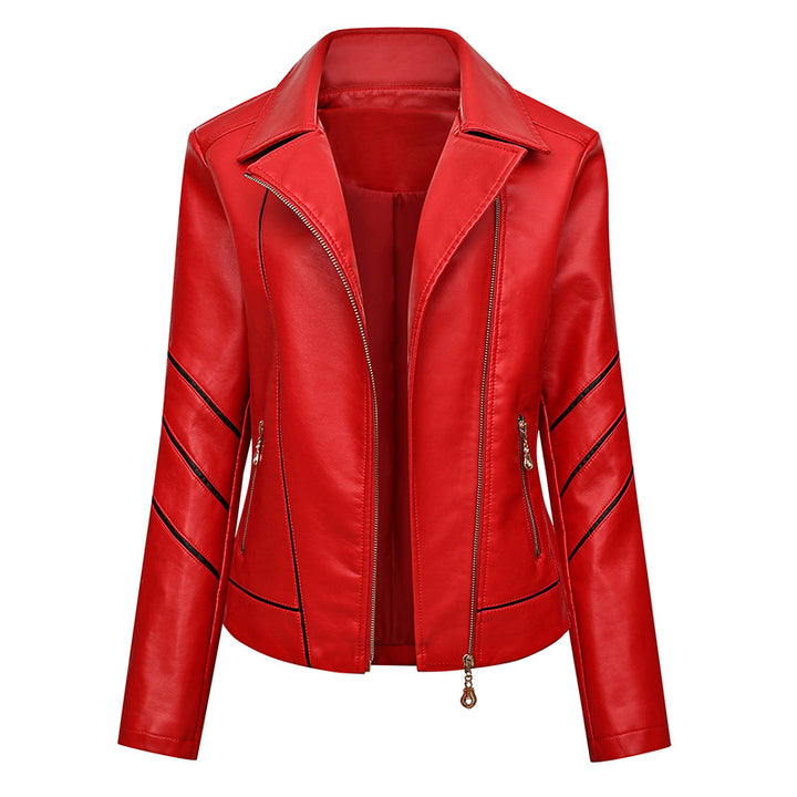 Damen Bikerjacke aus Kunstleder mit asymmetrischen Ziernähten und tailliertem Schnitt Echoarchiv