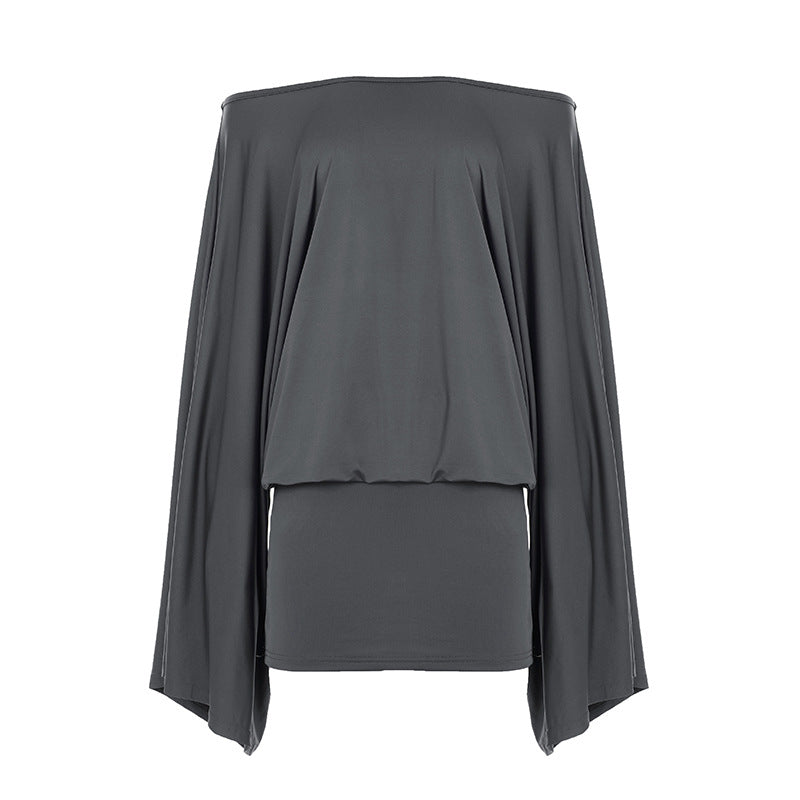 Damen nan schulterfreies Drapiertes Blouson-Top mit weitem Fledermausärmel und tailliertem Bündchen Echo Archiv