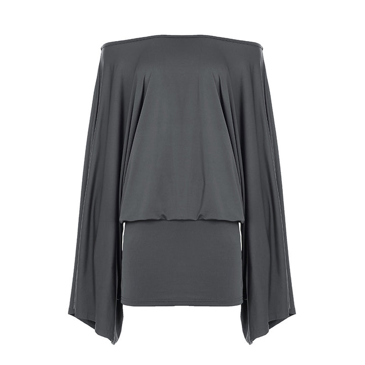Damen nan schulterfreies Drapiertes Blouson-Top mit weitem Fledermausärmel und tailliertem Bündchen Echo Archiv
