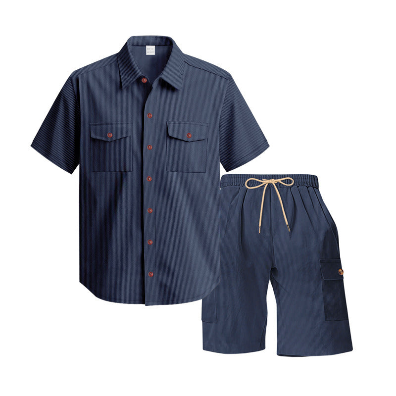 Herren lässiges Freizeit-Set mit Kurzarmhemd und cargo Shorts Echoarchiv