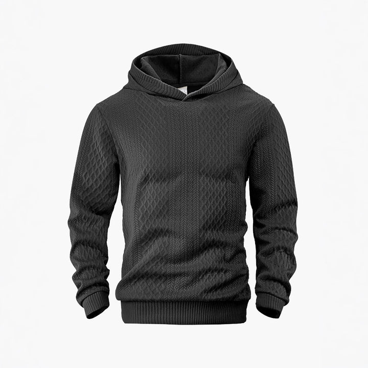 Herren nan strukturierter Schlauchkragen-Pullover mit Kapuze und Waben-Jacquard Echo Archiv