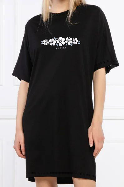 Damen T-Shirt-Kleid mit künstlerischem Blumenmotiv und figurbetontem Schnitt Echo Archiv