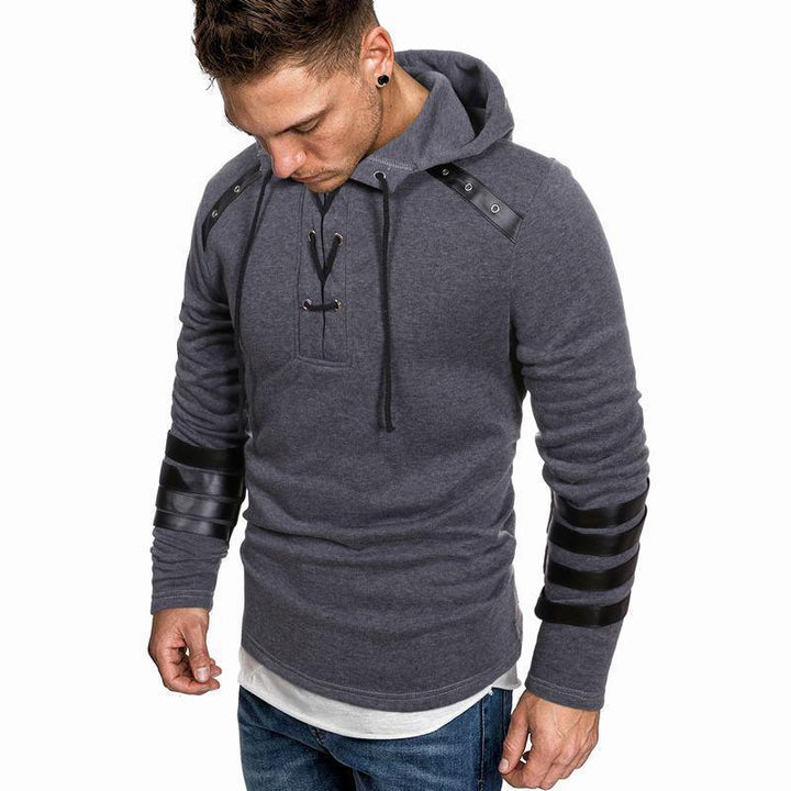 Herren lässiger Hoodie mit Lederakzenten Echoarchiv