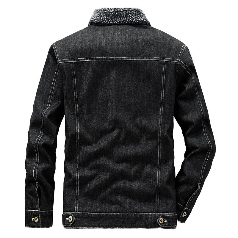 Herren Gefütterte Jeansjacke mit Teddyfleece-Innenfutter und Stehkragen – Denvaro