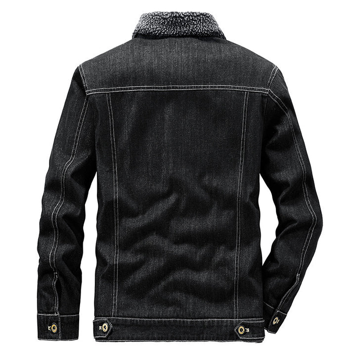 Herren Gefütterte Jeansjacke mit Teddyfleece-Innenfutter und Stehkragen – Denvaro