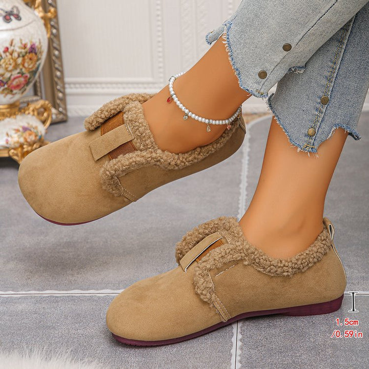 Damen Gefütterte Velours‑Slipper mit Teddybesatz und flexibler Gummisohle Echo Archiv