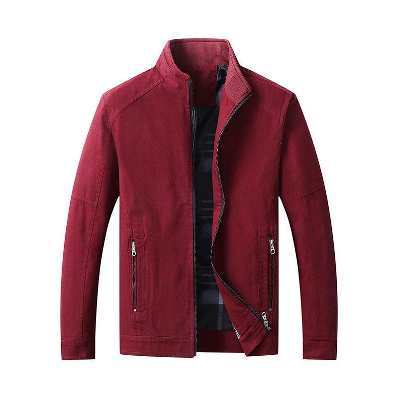 Herren Leichte Baumwoll‑Canvas Übergangsjacke mit Stehkragen und verdeckter Reißverschluss – Taviero