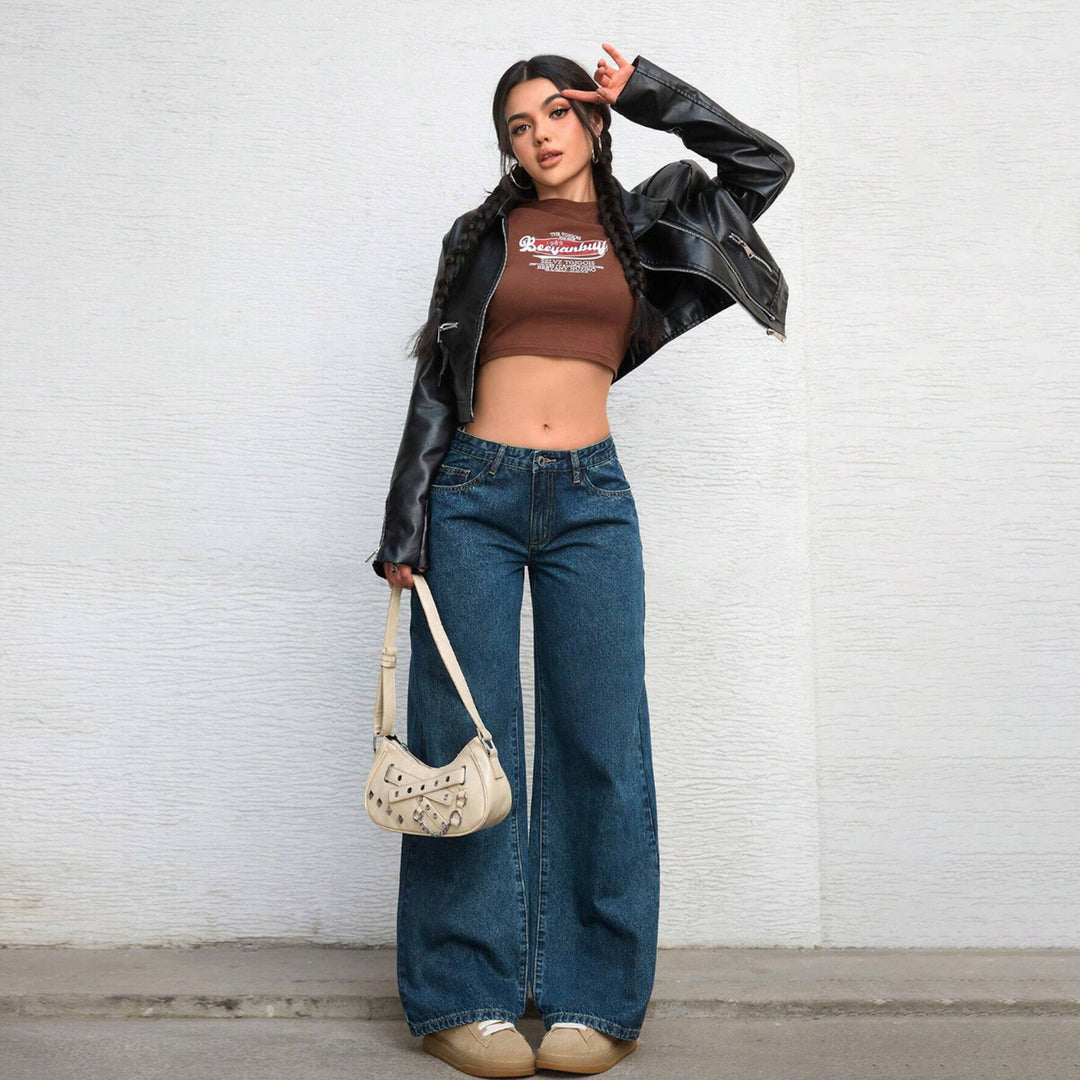 Damen Hochtaillierte weite Vintage-Denim Hose Echo Archiv