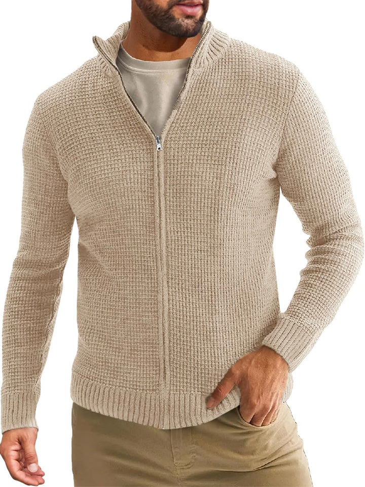 Herren Reißverschluss-Strickjacke mit Waffelstruktur und Stehkragen Echo Archiv