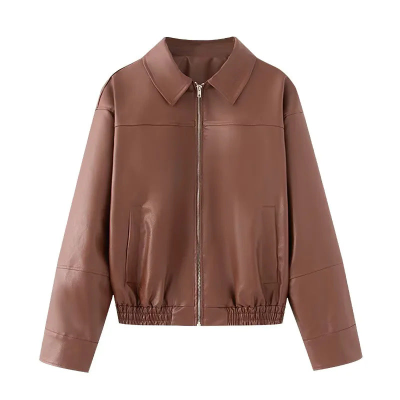Damen nan oversize Glattlederoptik Blouson mit Hemdkragen, durchgehendem Reißverschluss und elastischem Bund Echo Archiv