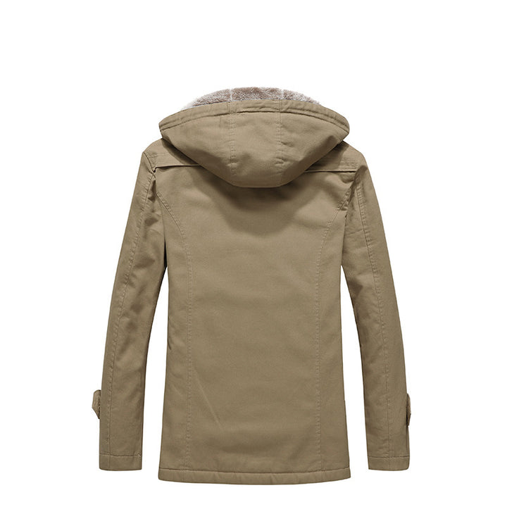Herren wattierter Canvas-Parka mit fester Kapuze, kuscheligem Teddy-Innenfutter und Mehrfach-Taschen Echoarchiv