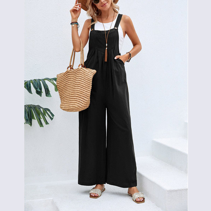 Damen Lässiger Jumpsuit mit weitem Bein und verstellbaren Trägern Echo Archiv