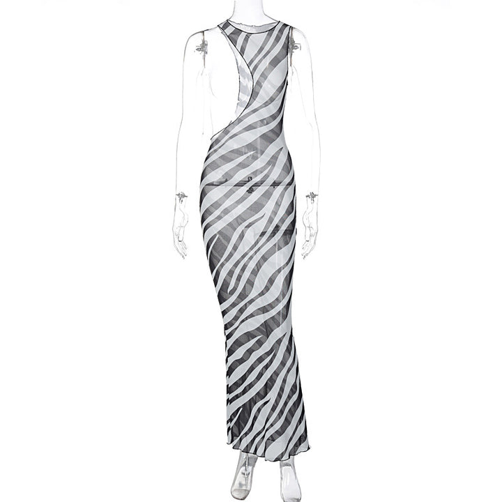 Damen Maxikleid mit asymmetrischem Schnitt und transparentem Zebra-Muster Echo Archiv