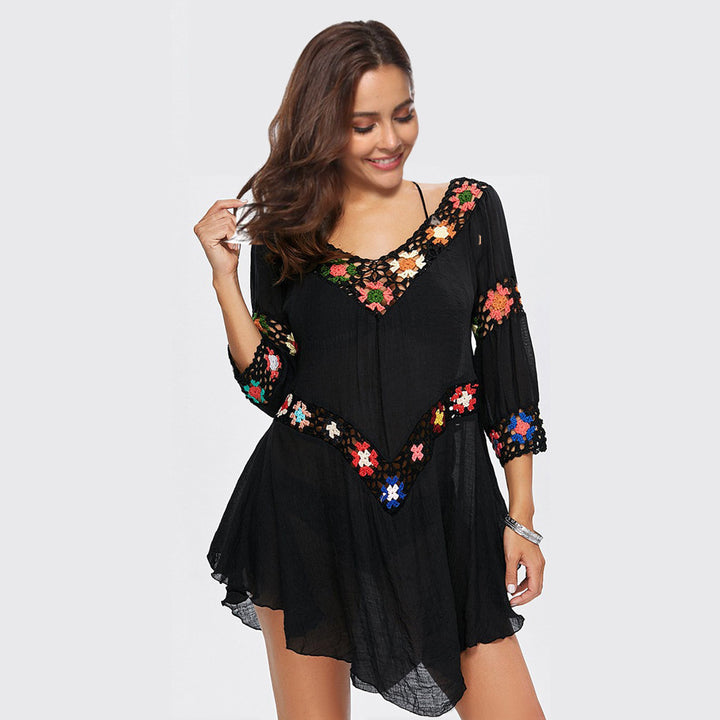 Damen Häkelbluse mit bunten Floral-Applikationen Echo Archiv