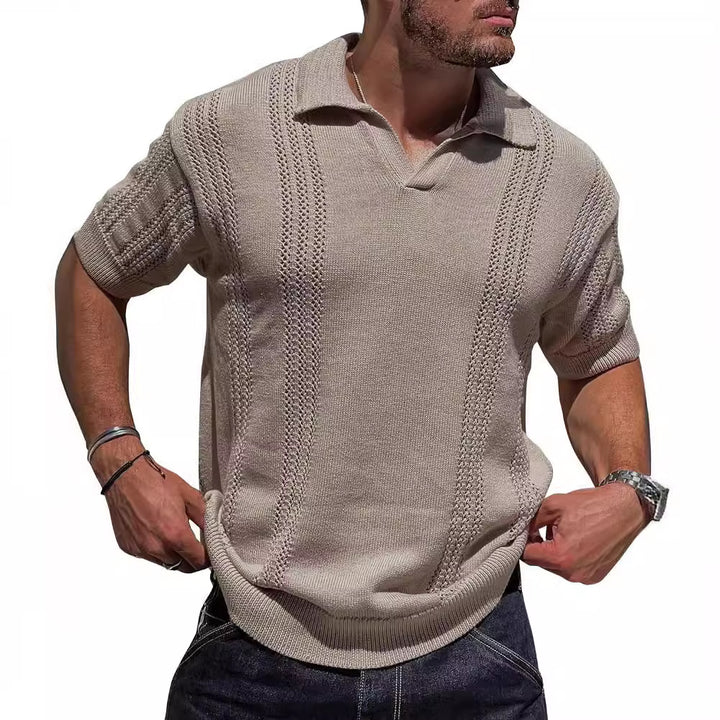 Herren Kurzarm Strickpullover mit strukturierter Oberfläche und Polokragen Echoarchiv