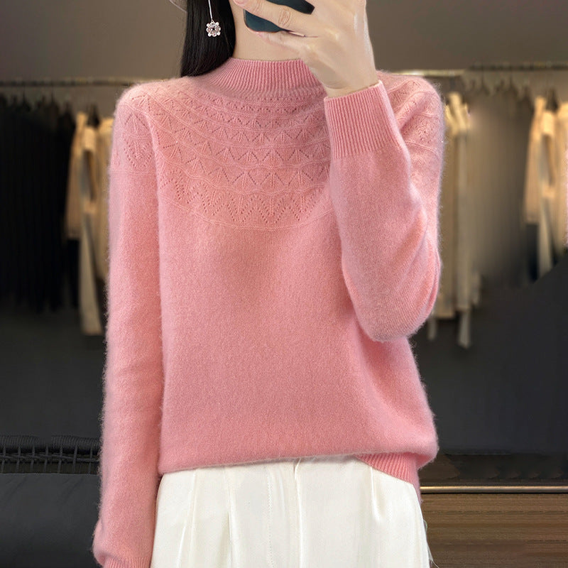 Damen Kuscheliger Mohair‑Optik Pullover mit Zierstruktur am Oberteil und Stehkragen Echoarchiv