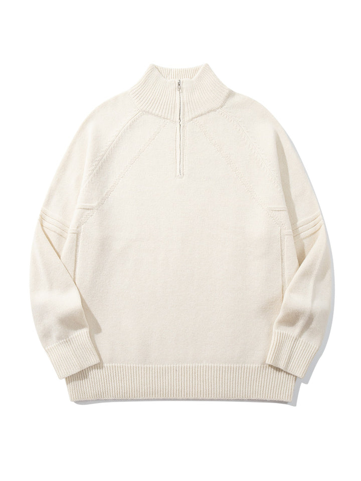 Unisex Halfzip-Strickpullover mit hohem Rippkragen und Raglanärmeln Echoarchiv