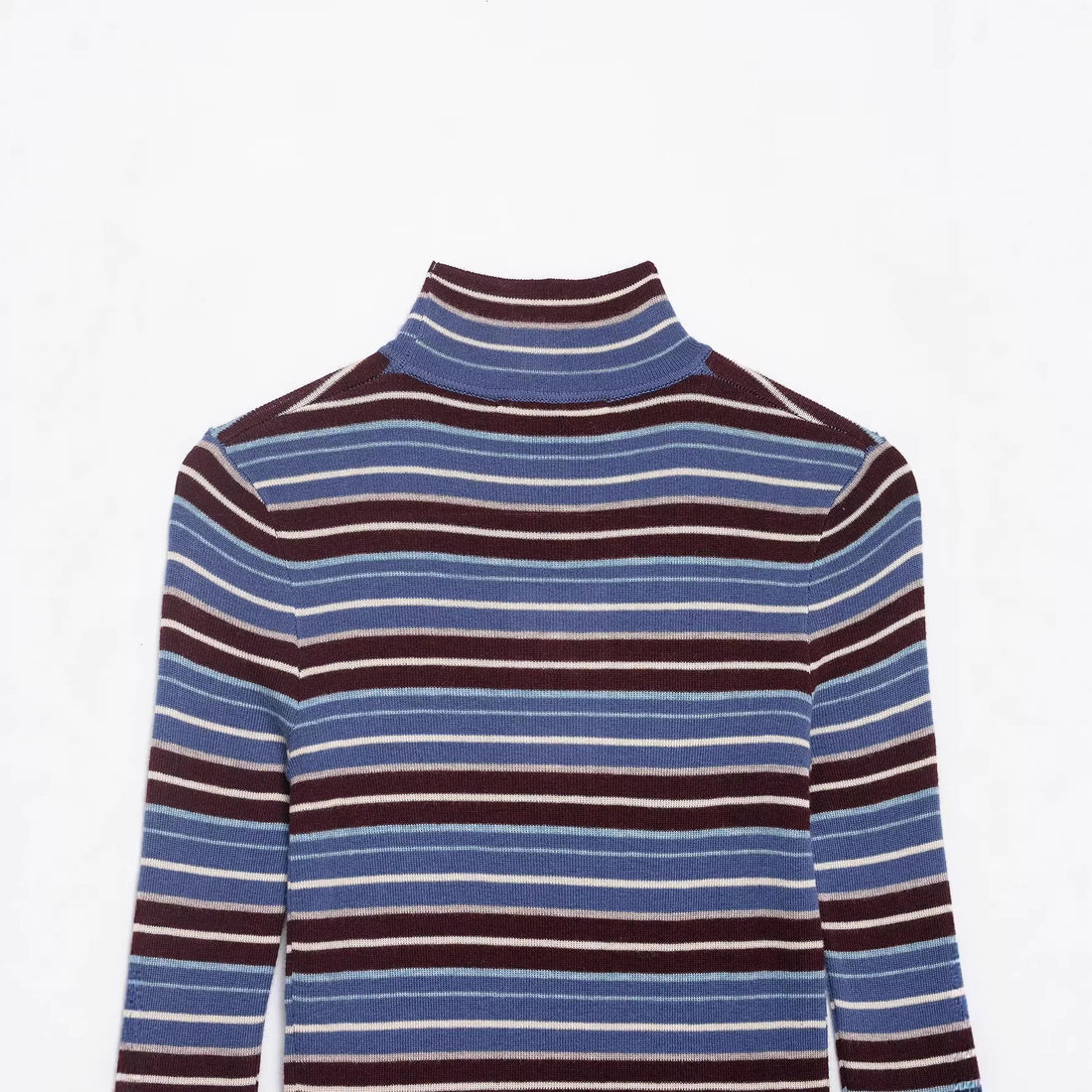 Damen Gestreifter Feinstrick-Rollkragenpullover mit schmaler Rippenstruktur Echoarchiv