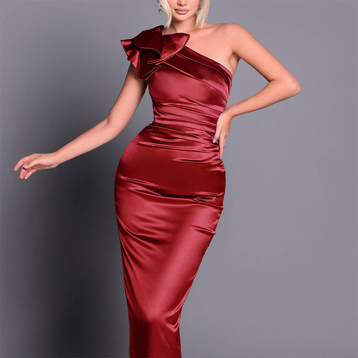 Damen elegantes Wickelkleid mit asymmetrischem Oberteil und Rüschendetails Echo Archiv