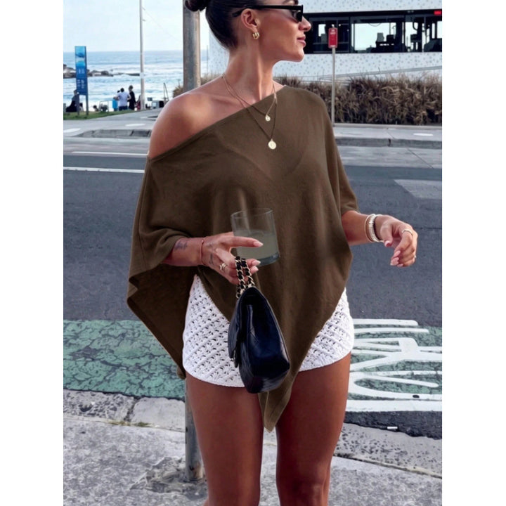 Damen Asymmetrisches Off-Shoulder Poncho-Top aus leichtem Strick Echoarchiv