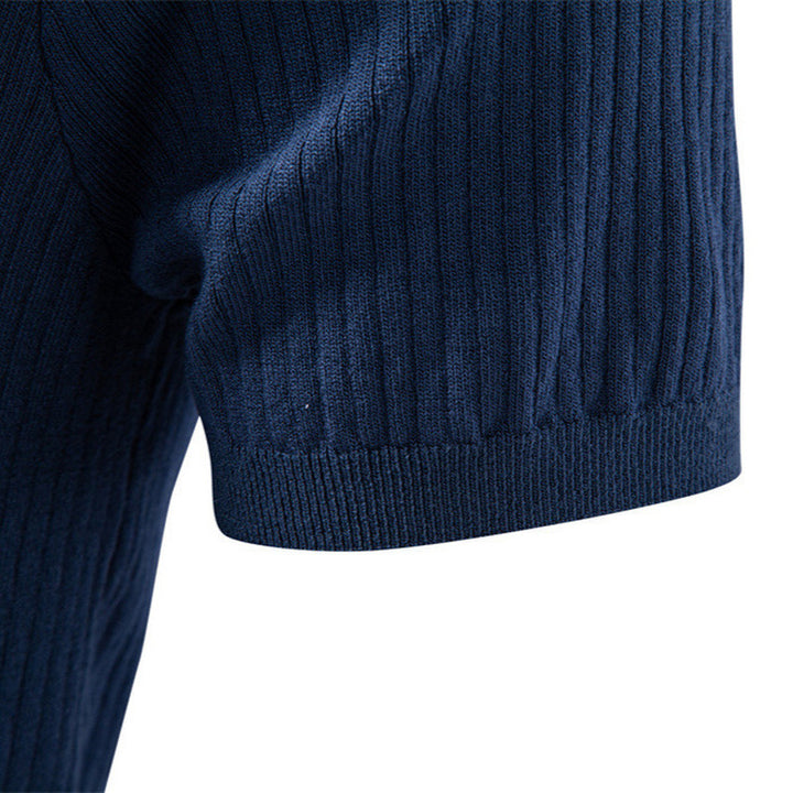Herren nan fein geripptes Kurzarm-Poloshirt mit offenem Kentkragen Echo Archiv