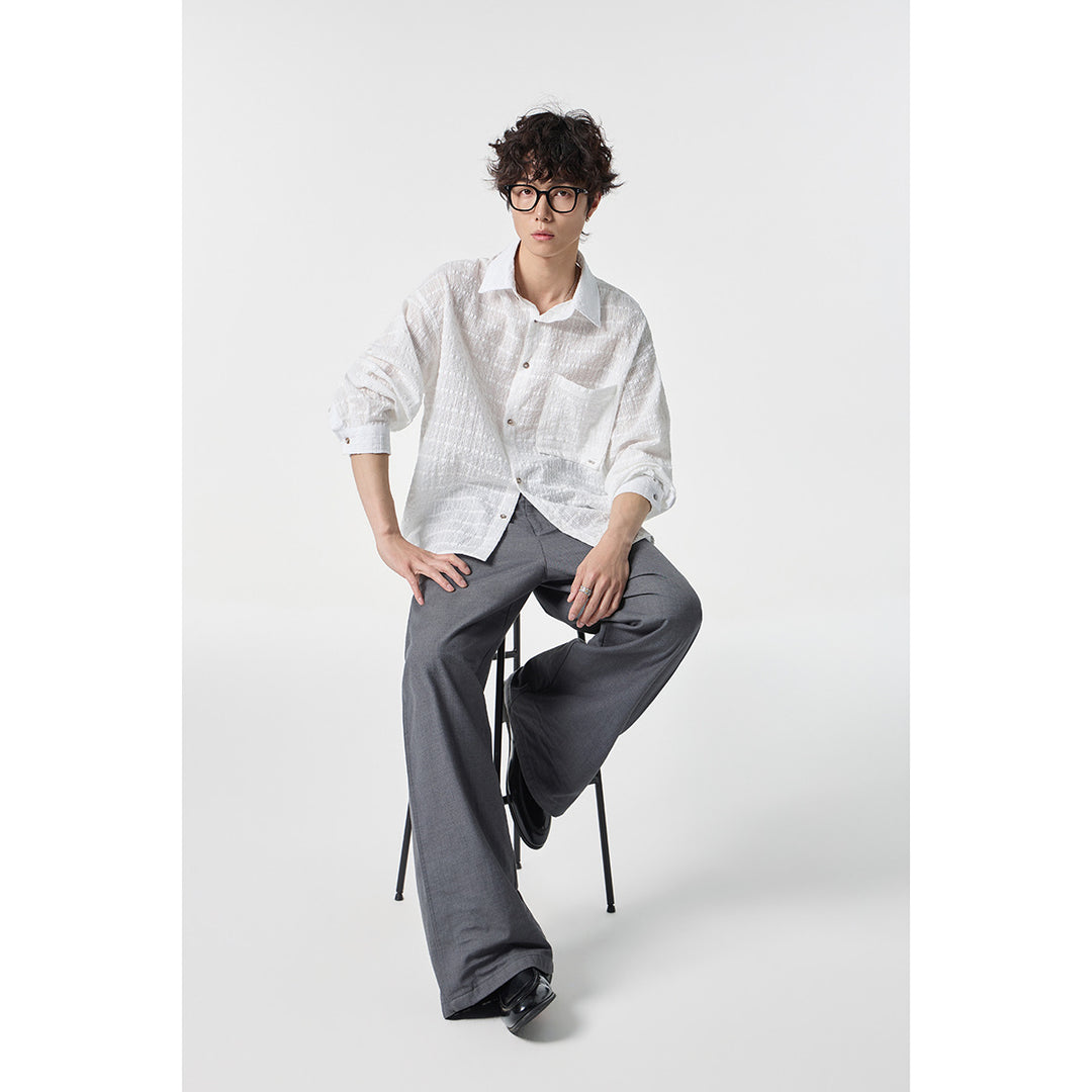 Herren Oversize Baumwoll-Leinen-Gauze-Hemd mit Brusttasche und Kentkragen Echoarchiv