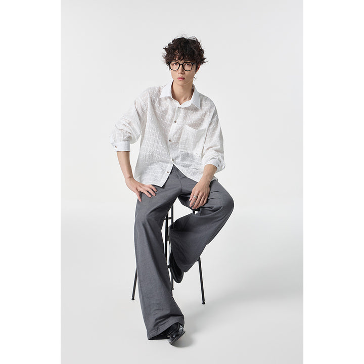 Herren Oversize Baumwoll-Leinen-Gauze-Hemd mit Brusttasche und Kentkragen Echoarchiv