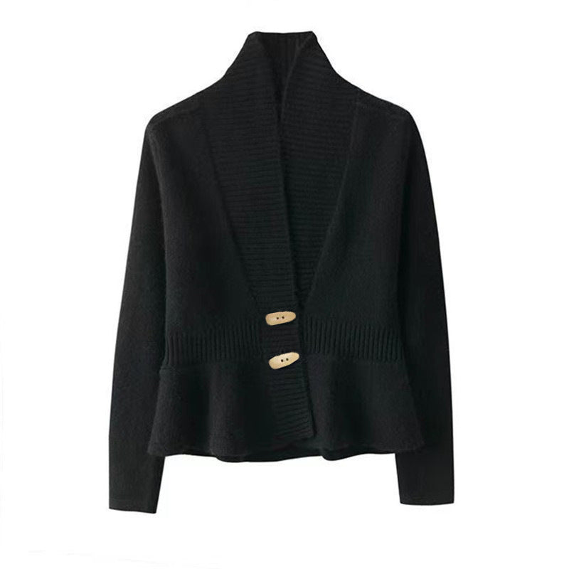 Damen nan kuscheliger Strickcardigan mit Schalkragen, gerippter Blende und schmalem Schößchen Echo Archiv