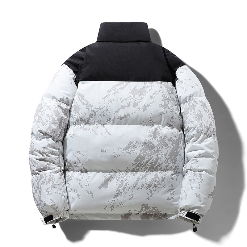 Herren Wattierte Steppjacke mit Camouflage‑Print, hohem Stehkragen & verstellbarem Saum Echoarchiv