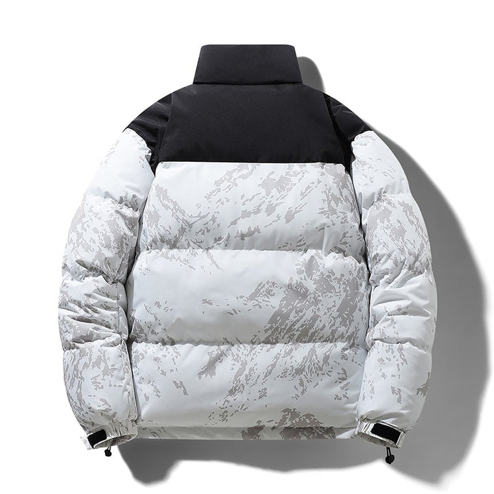 Herren Wattierte Steppjacke mit Camouflage‑Print, hohem Stehkragen & verstellbarem Saum Echoarchiv