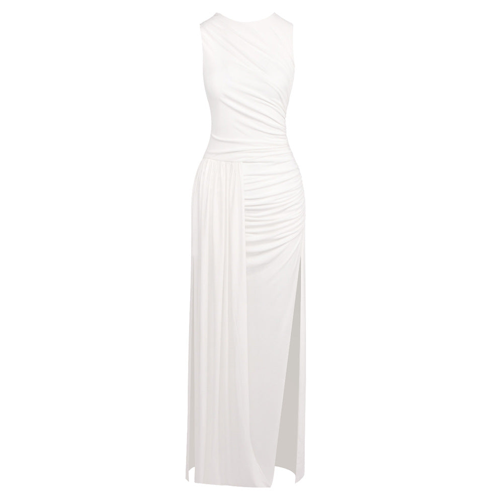 Damen Elegantes langes Kleid mit drapiertem Rock und seitlichem Schlitz Echo Archiv