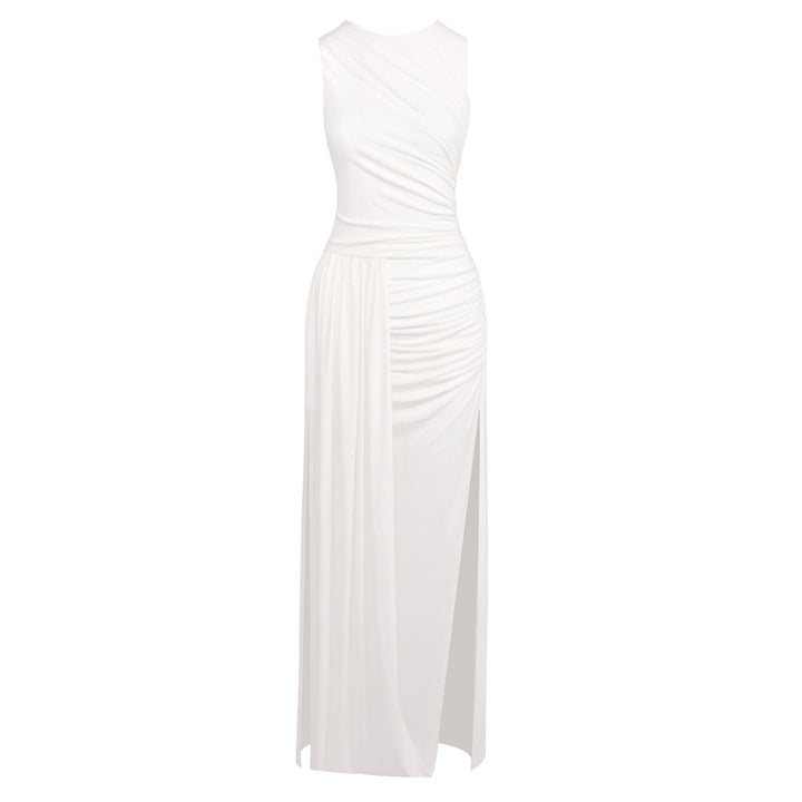 Damen Elegantes langes Kleid mit drapiertem Rock und seitlichem Schlitz Echo Archiv