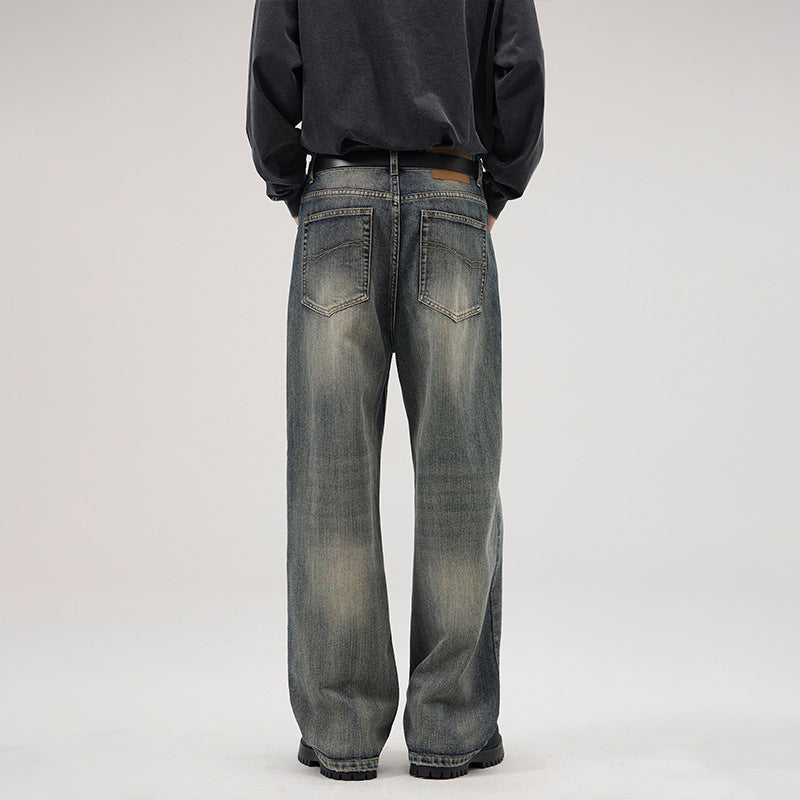 Herren Ultraweite Stonewashed-Baggy-Jeans mit tiefem Schritt und soften Fade-Details Echo Archiv