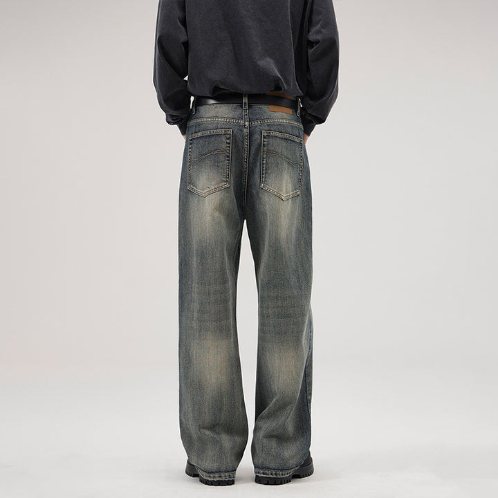 Herren Ultraweite Stonewashed-Baggy-Jeans mit tiefem Schritt und soften Fade-Details Echo Archiv