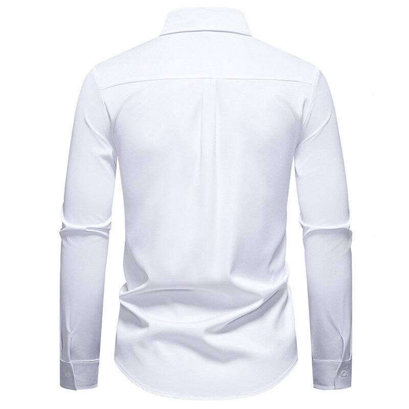 Herren elegantes Langarmhemd mit floraler Stickerei Echoarchiv