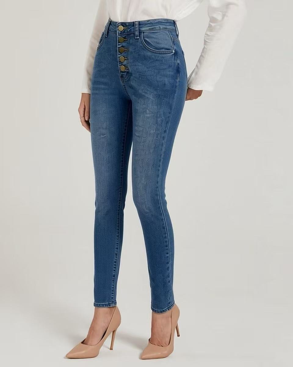 Damen Slim-Fit Jeans mit eleganter Knopfleiste und hohem Bund Echo Archiv