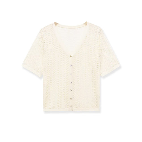 Damen Strick-Crop-Top mit V-Ausschnitt und Knopfverschluss Echo Archiv