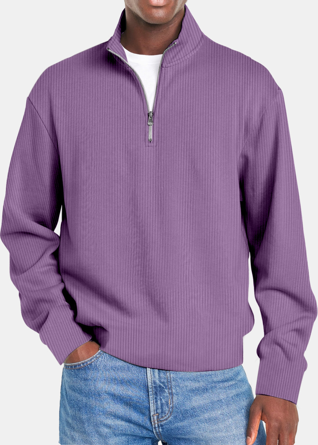 Herren nan gerippter Troyer-Pullover mit Halbzip und Stehkragen Echo Archiv
