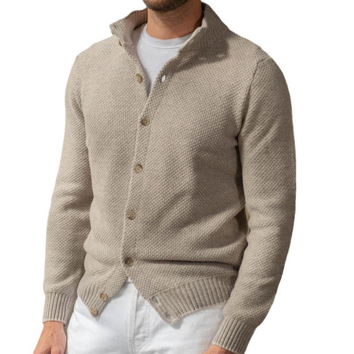 Herren Strukturstrick-Cardigan mit Stehkragen und durchgehender Knopfleiste Echoarchiv