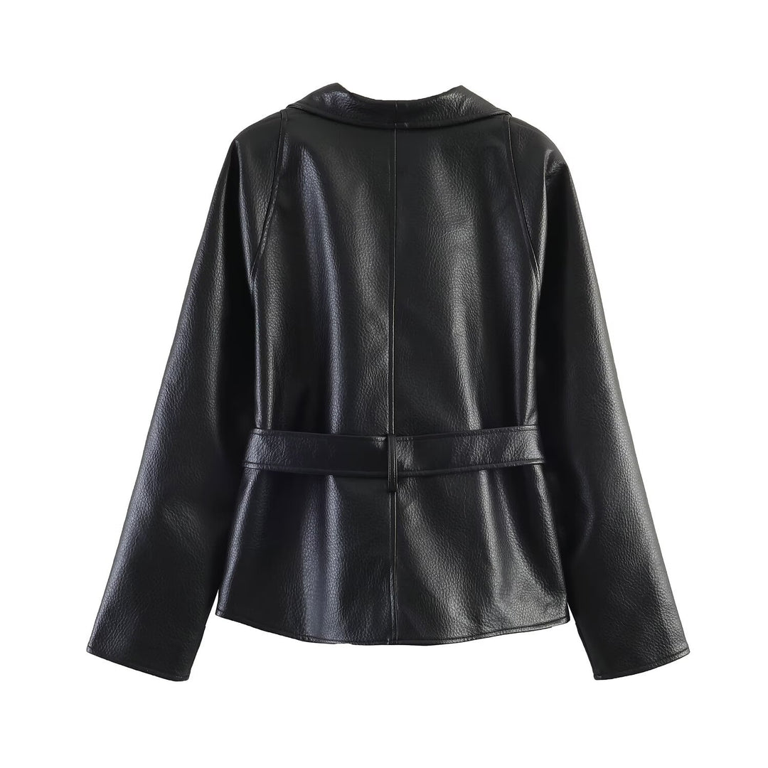 Damen Lederoptik-Wickeljacke mit Bindegürtel Echo Archiv