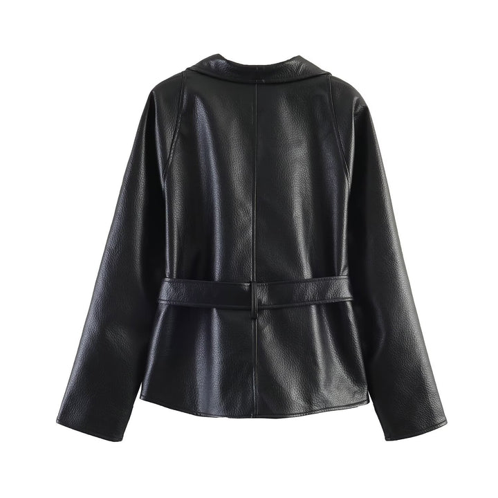 Damen Lederoptik-Wickeljacke mit Bindegürtel Echo Archiv