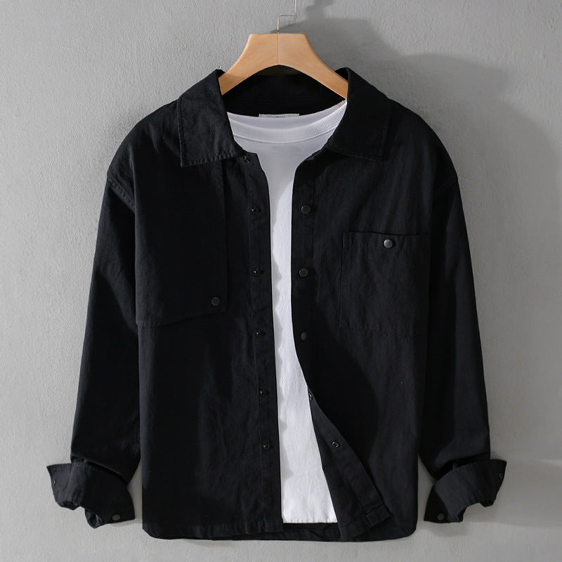 Herren Minimalistisches Baumwoll-Utility-Overshirt mit Druckknopf-Leiste und Brusttaschen Echoarchiv