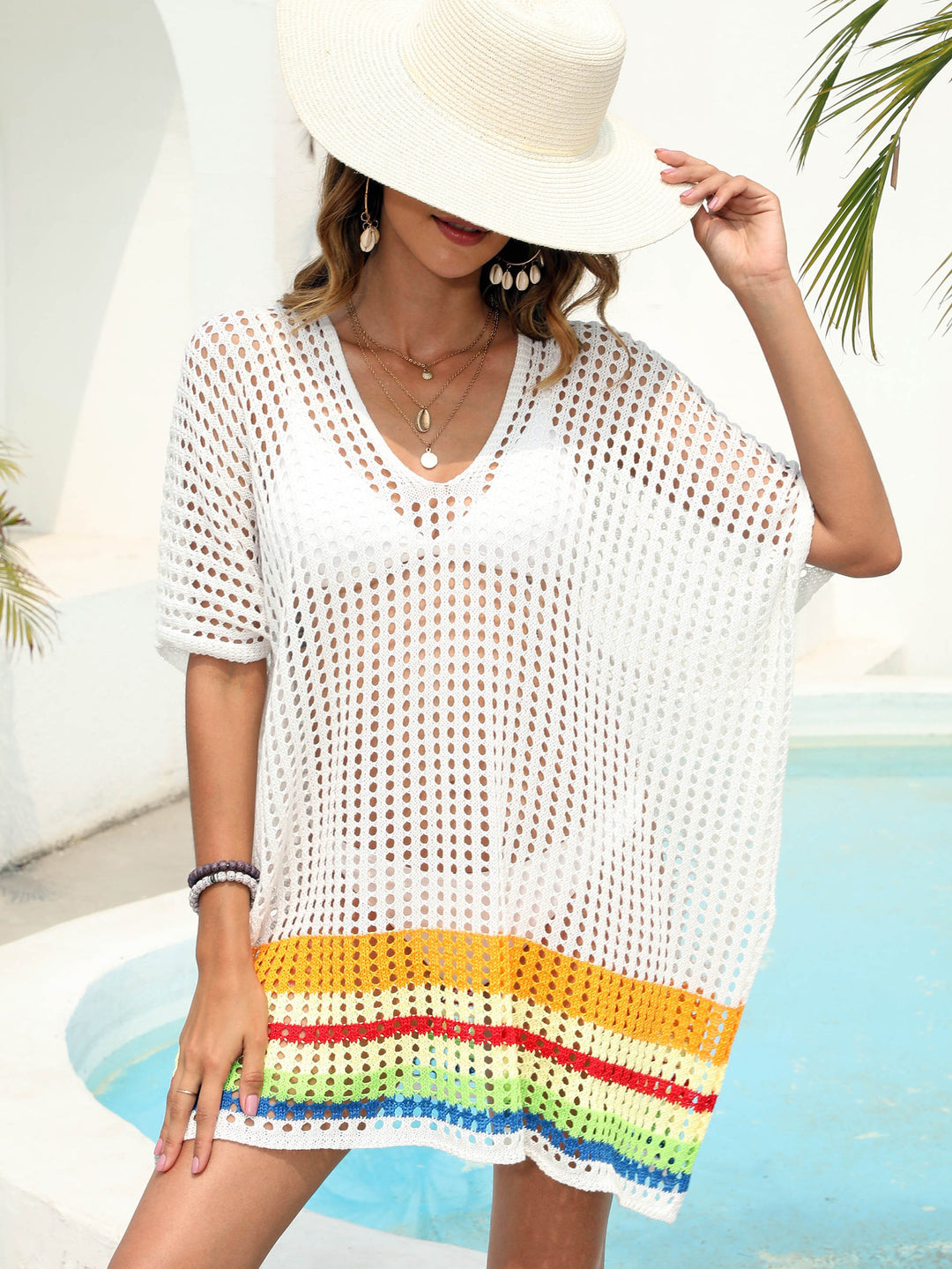 Damen luftiger Strandsarong mit buntem Häkelmuster Echo Archiv