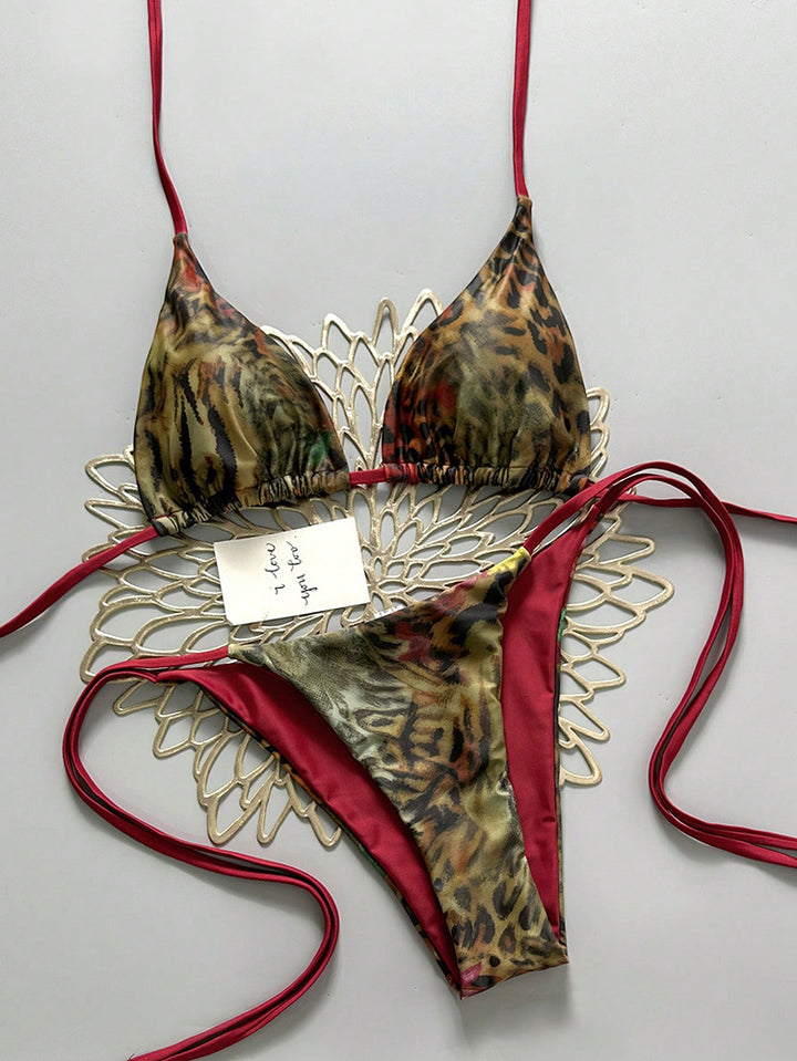 Damen Triangel-Bikini-Set mit verstellbaren Bindebändern und animalischem Design Echo Archiv