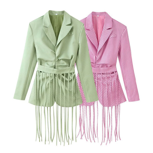 Damen taillierter Blazer mit Fransen-Saum und Nadelstreifen Echo Archiv