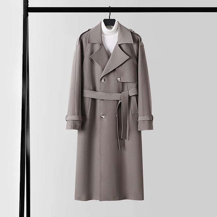Damen Eleganter Maxi-Trenchcoat aus Wollmischung mit weitem Schalkragen und Bindegürtel Echoarchiv