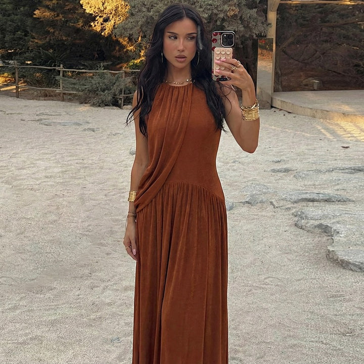 Damen Langes Kleid mit asymmetrischem Schnitt und raffiniertem Drapierungselement Echo Archiv